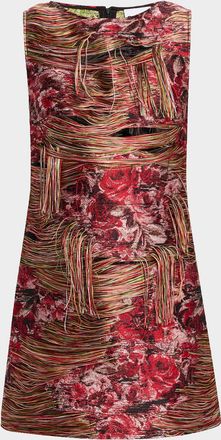 Ganni Fringed Tapestry Jacquard Sleeveless Mini Dress