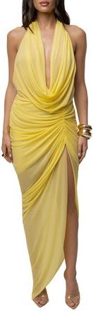 JLUXLABEL Ariana Plunge Halter Dress in Yellow at Nordstrom, Size Medium