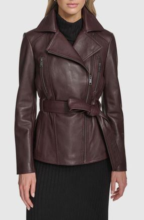 Andrew Marc Violet Leather Trench Jacket in Port at Nordstrom, Size X-Large