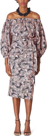 Carolina Herrera Off Shoulder Puff Sleeve Ruched Midi Dress