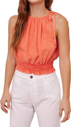 Bella Dahl Smocked Waist Tie Neck Cami Top In Mandarin Orange