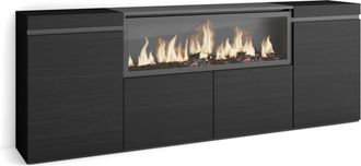 Skraut Home Aparador efecto madera negro 208x35x75cm chimenea efecto fuego