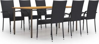 vidaXL Juego De Muebles De Comedor De Jard&iacute;n 7 Piezas Rat&aacute;n Pe Negro Vidaxl