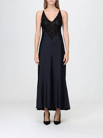 Hanita Satin Slip Midi Dress with Lace Inserts and Criss-Cross Straps