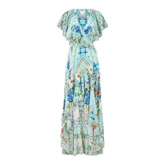 Camilla Midi Dresses, female, Multicolor, S, Frill Sleeve Silk Long Dress - Sunrise In Sintra