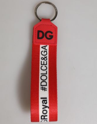 Dolce & Gabbana Mens Red Logo Polyester Silver Brass Holder Keychain Keyring Pvc Accessory