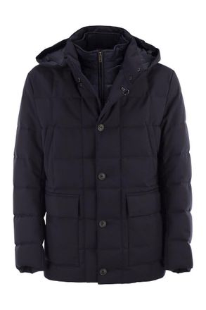 Fay Canvas Mélange Caban Jacket With Down Padding