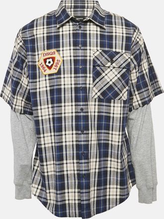 Dsquared2 Blue Tartan Checks Cotton And Jersey Sleeve Shirt
