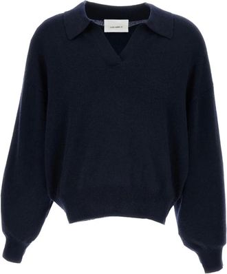 Lisa Yang Truien & Vesten, Dames, Blauw, S, Wol, Ribbed Polo Wol Trui