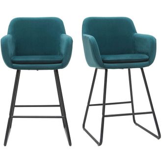 Miliboo Miliboo - Taburetes De Bar En Tejido Efecto Terciopelo Azul Petr&oacute;leo A65 Cm (lote De 2) Amika