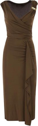 Max Mara Lange jurk met draperie - Dames - Casual kleedjes - Bruin - M - Leer - Kleedjes