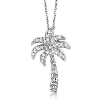 Allurez Palm Tree Shaped Diamond Pendant Necklace 14k in White Gold at Nordstrom, Size 18
