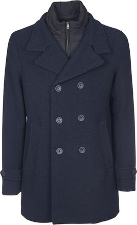 Herno Double-Breasted Jas - Heren - Mantel - Blauw - L - Wol - Jassen