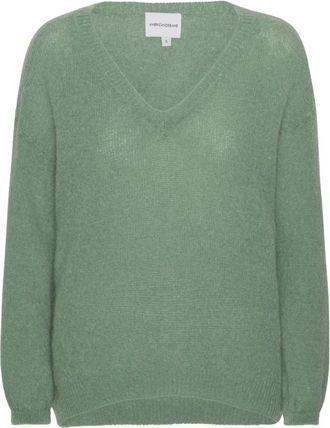 Americandreams Silja V Neck Knit - Dames - V-hals truien - Groen - S - Wol - Truien & Vesten