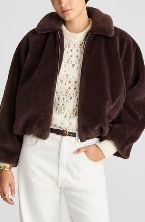 Madewell Bubble Faux Fur Bomber Jacket in Dark Chocolate at Nordstrom, Size Xx-Large