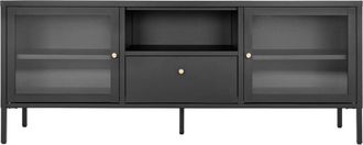 Moloo Mueble de TV 2 puertas cristal 1 caj&oacute;n met&aacute;lico negro 150x60cm