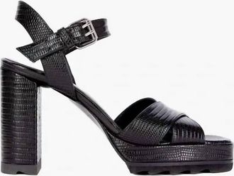 The Kooples Womens Lizard Effect Leather Heeled Sandals In Black