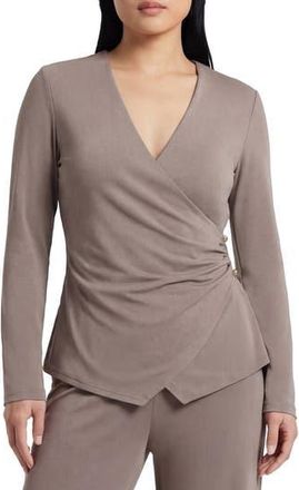 By Design Cappuccino Long Sleeve Faux Wrap Top at Nordstrom Rack, Size X-Small