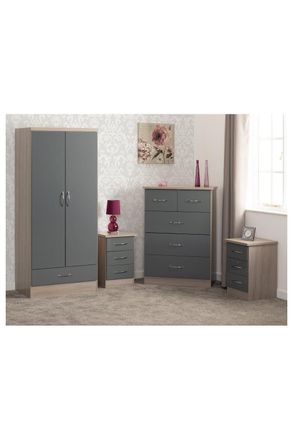 Seconique Nevada 2 Door 1 Drawer Wardrobe Bedroom Set in Grey