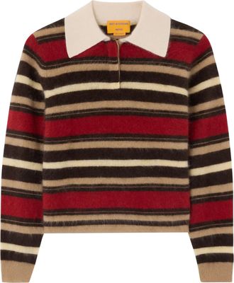 Guest In Residence Cropped Cashmere Sweater With Horizontal Stripes And Contrasting Collar