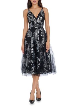 Dress The Population Courtney Sequin Lace Cocktail Dress in Silver Multi at Nordstrom, Size X-Small