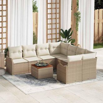 vidaXL Conjunto De Sof&aacute; De Jard&iacute;n 9 Pcs Beige Polirat&aacute;n Vidaxl