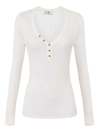 Elisabetta Franchi Henley-neck top - women - Lyocell/Wool - 40 - White