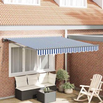 vidaXL Toldo Retr&aacute;ctil Manual Azul Y Blanco 350x250 Cm Tela Vidaxl