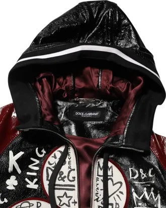 Dolce & Gabbana Multicolor Hooded Leather DG King Men Biker Mens Jacket