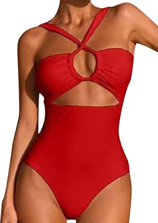 Generic Swimsuit Womens Tummy Control Monokini Womens Sexy Swimsuits Black Curvy Swimwear Monokinis Shape Swimwear Push Up White Bikini Cut Out One Piece Swim