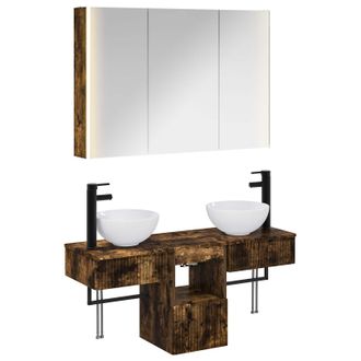 vidaXL Juego De Muebles De Ba&ntilde;o 4 Uds. Roble Ahumado Vidaxl