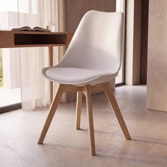 Maisons du monde Silla de estilo escandinavo de polipropileno blanco brillante y haya