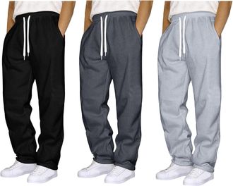 Generic 1/2/3 Pack Joggers for Men UK Tracksuit Jogging Bottoms Fleece blackJoggers Open Hem Sweatpants with Pockets Drawstring Trousers Gym Workout Loose Car