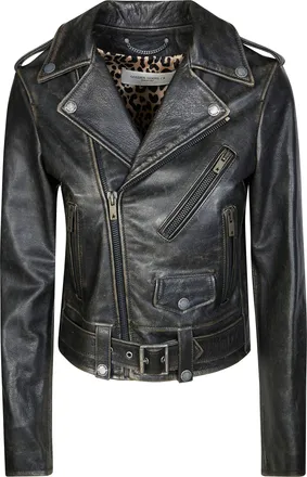 Golden Goose Biker Leather Jacket with Zip Closure