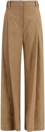 Brunello Cucinelli Brunello Cucinelli, Wide Trousers, female, Brown, Size: M Cotton Casual Pants