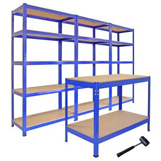 MonsterShop Monster Racking: 3 T-Rax Storage Shelving Units & 120cm Q-Rax in Blue