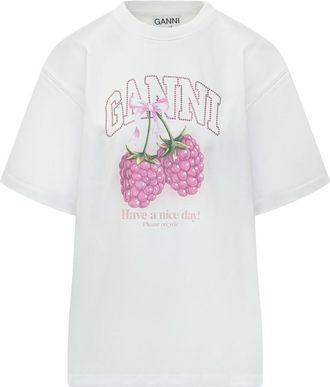 Ganni White Graphic Crew Neck T-Shirt