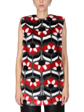Moschino Geometric Patterned Faux Fur Vest