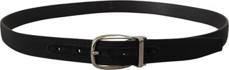 Dolce & Gabbana Mens Black Grosgrain Leather Silver Logo Buckle Belt