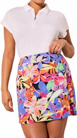 Tribal Printed Pull-On Skort With Round Hem In Bloom