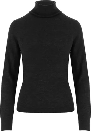 Allude Black Ribbed High Turtleneck Virgin Wool Sweater