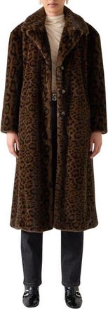 L.k. Bennett Leila Animal Print Faux Fur Coat in Brown at Nordstrom, Size Medium