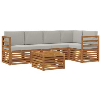 vidaXL Conjunto De Sof&aacute; Seccional Con Coj&iacute;n 6 Pcs Gris Natural Y Claro Vidaxl