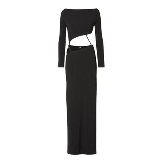 GCDS Abito Lungo Asimmetrico in Maglia Costine - - Dresses - Donna - Nero - M
