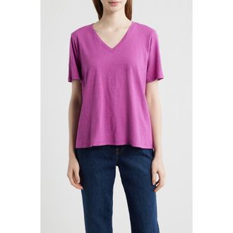 Eileen Fisher Easy V-Neck Organic Cotton T-Shirt in Grape at Nordstrom, Size Xx-Small