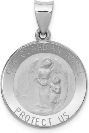 Diamond2Deal 14K White Gold Our Guardian Angel Medal Hollow Pendant