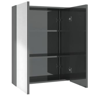 Berkfield Home Bathroom Mirror Cabinet 60x15x75 cm MDF Shining Grey | Size: 60 x 15 x 75 cm