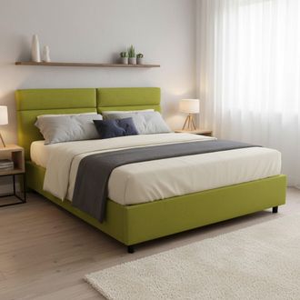 Dmora Cama Matrimonial Alcatron, Desenfundable, Con Almacenaje Hecha En Italia, Medida De Colch&oacute;n 160x190 Cm, Verde