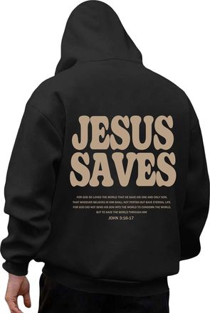 Generic MenS Hoodies Jesus Saves Letter Fleece Long Sleeve Sweater Hoodie, Hip-Hop Pullover, Casual Loose Soft Warm Comfortable Fashion Sweater Classic Sweats