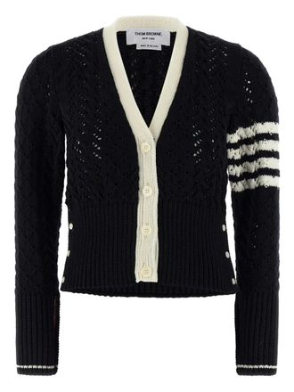 Thom Browne cable-knit cardigan - women - Virgin Wool - 40 - Black